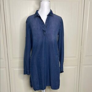 Cloth & Stone Tunic Shirt Dress Women's Size XS Blue Chambray Long Sleeve